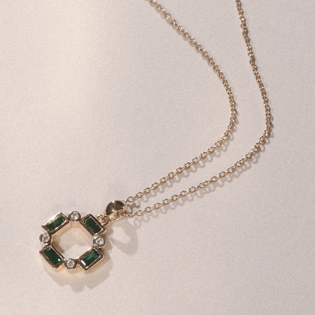 Forme 0.48ct Baguette Cut Lab Emerald Pendant Necklace in 18K Gold Vermeil