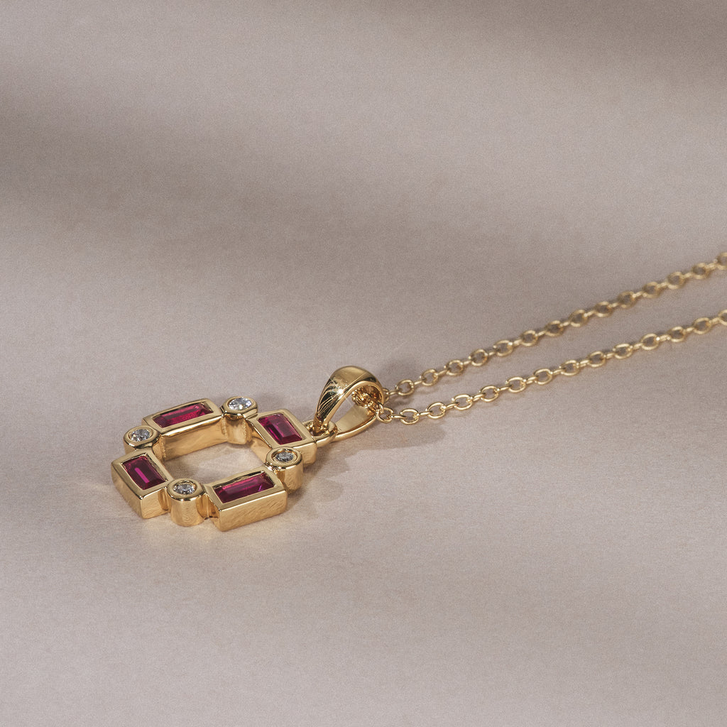 Forme 0.48ct Baguette Cut Lab Ruby Pendant Necklace in 18K Gold Vermeil