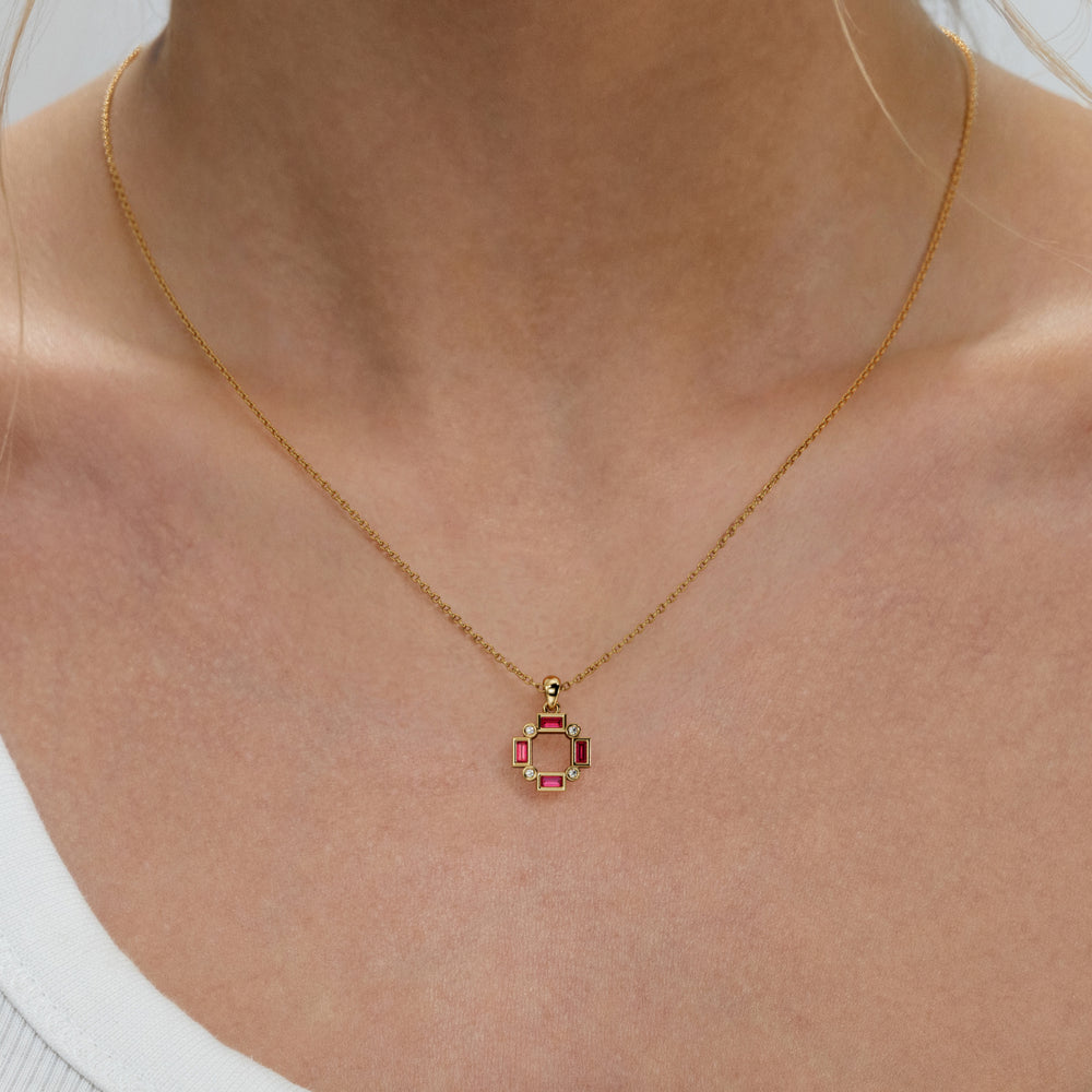 Forme 0.48ct Baguette Cut Lab Ruby Pendant Necklace in 18K Gold Vermeil