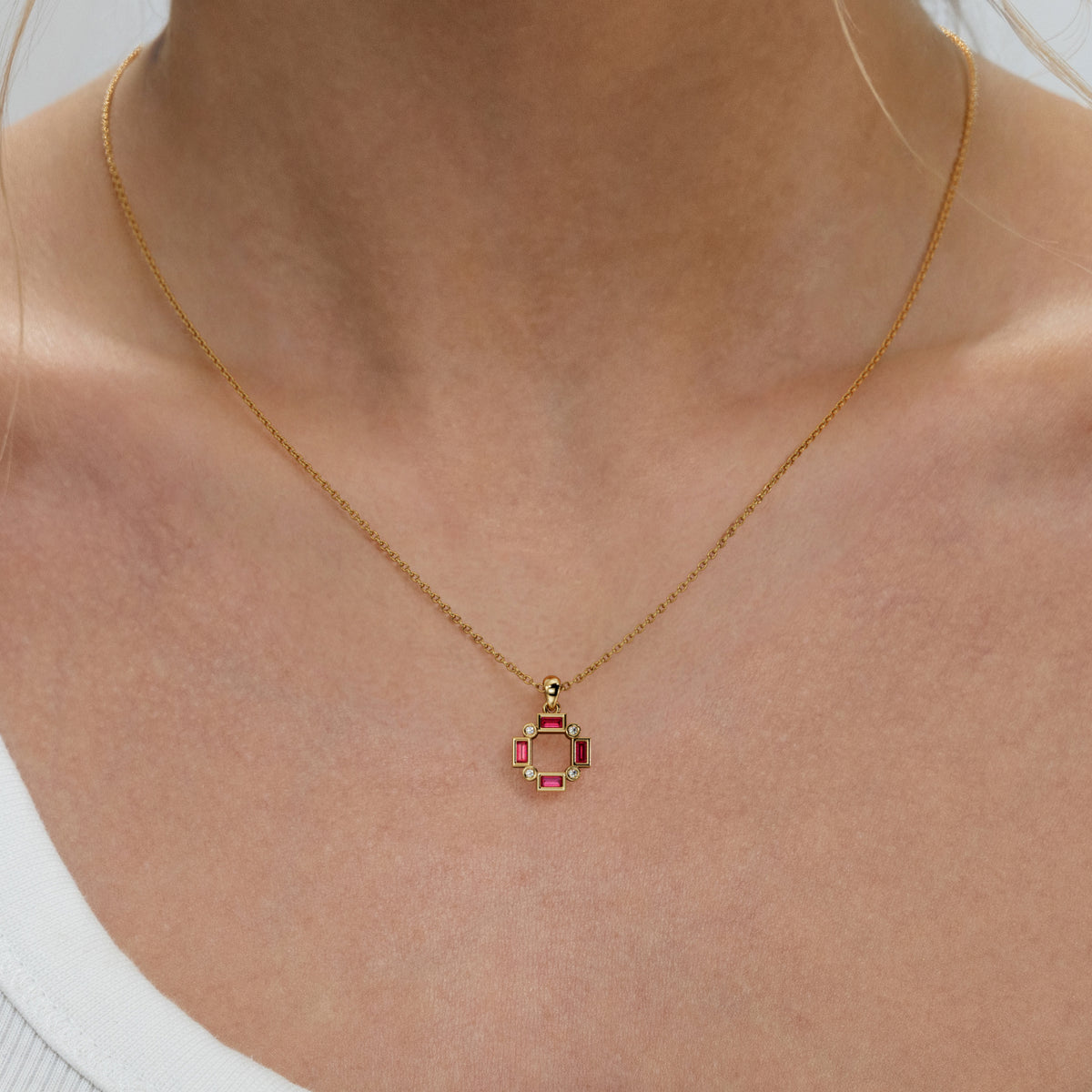 Forme 0.48ct Baguette Cut Lab Ruby Pendant Necklace in 18K Gold Vermeil