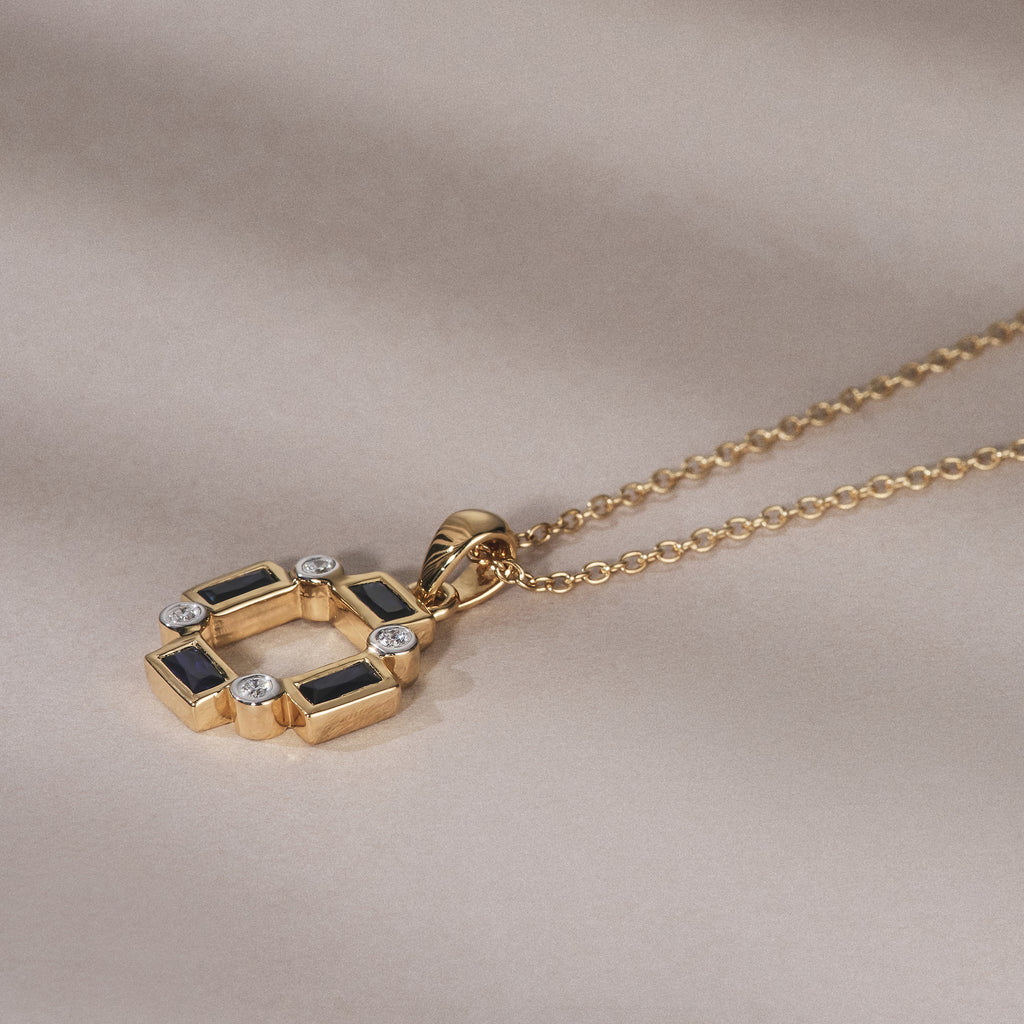 Forme 0.40ct Baguette Cut Lab Sapphire Pendant Necklace in 18K Gold Vermeil