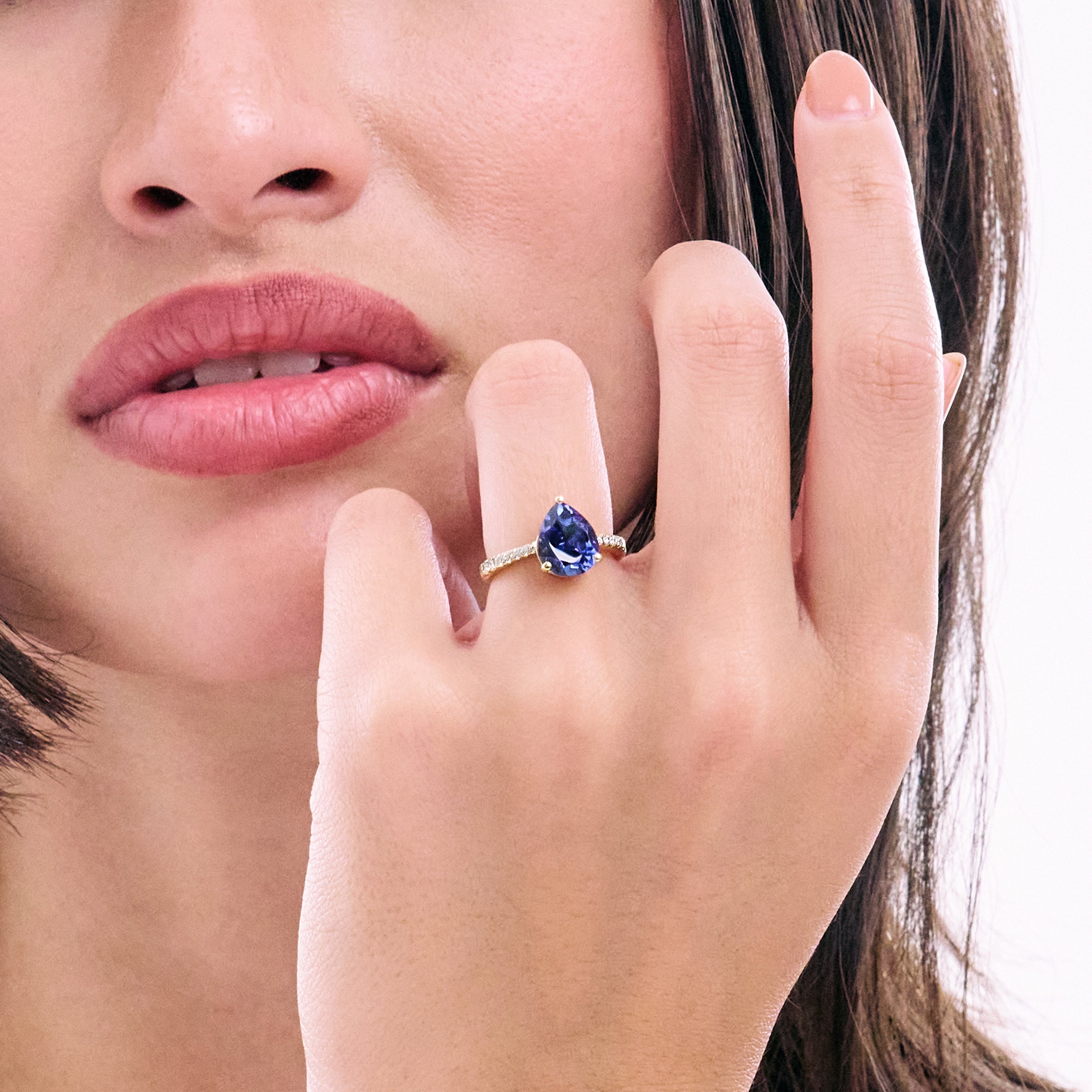 Astra 3.10ct Lab Sapphire and Diamond Shoulder Set Pear Cut Ring in 18K Gold Vermeil