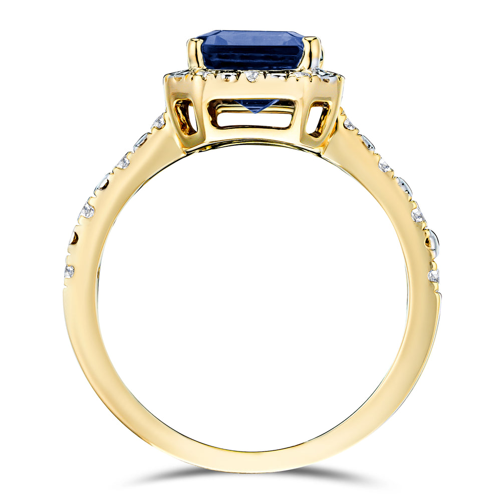 Astra 1.90ct Lab Sapphire Halo Shoulder Set Octagon Cut Ring in 18K Gold Vermeil