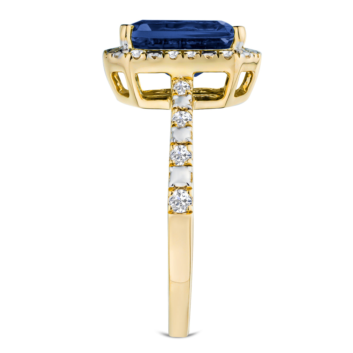 Astra 1.90ct Lab Sapphire Halo Shoulder Set Octagon Cut Ring in 18K Gold Vermeil