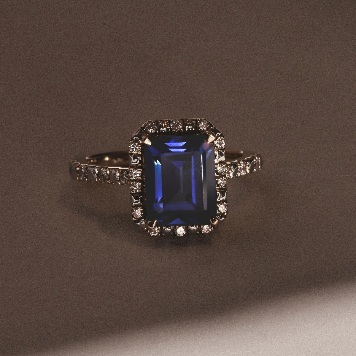 Astra 1.90ct Lab Sapphire Halo Shoulder Set Octagon Cut Ring in 18K Gold Vermeil
