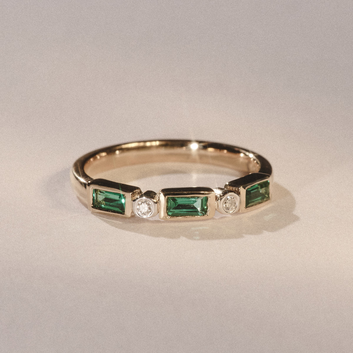 Forme 0.37ct Baguette Cut Lab Emerald 5 Stone Ring in 18K Gold Vermeil