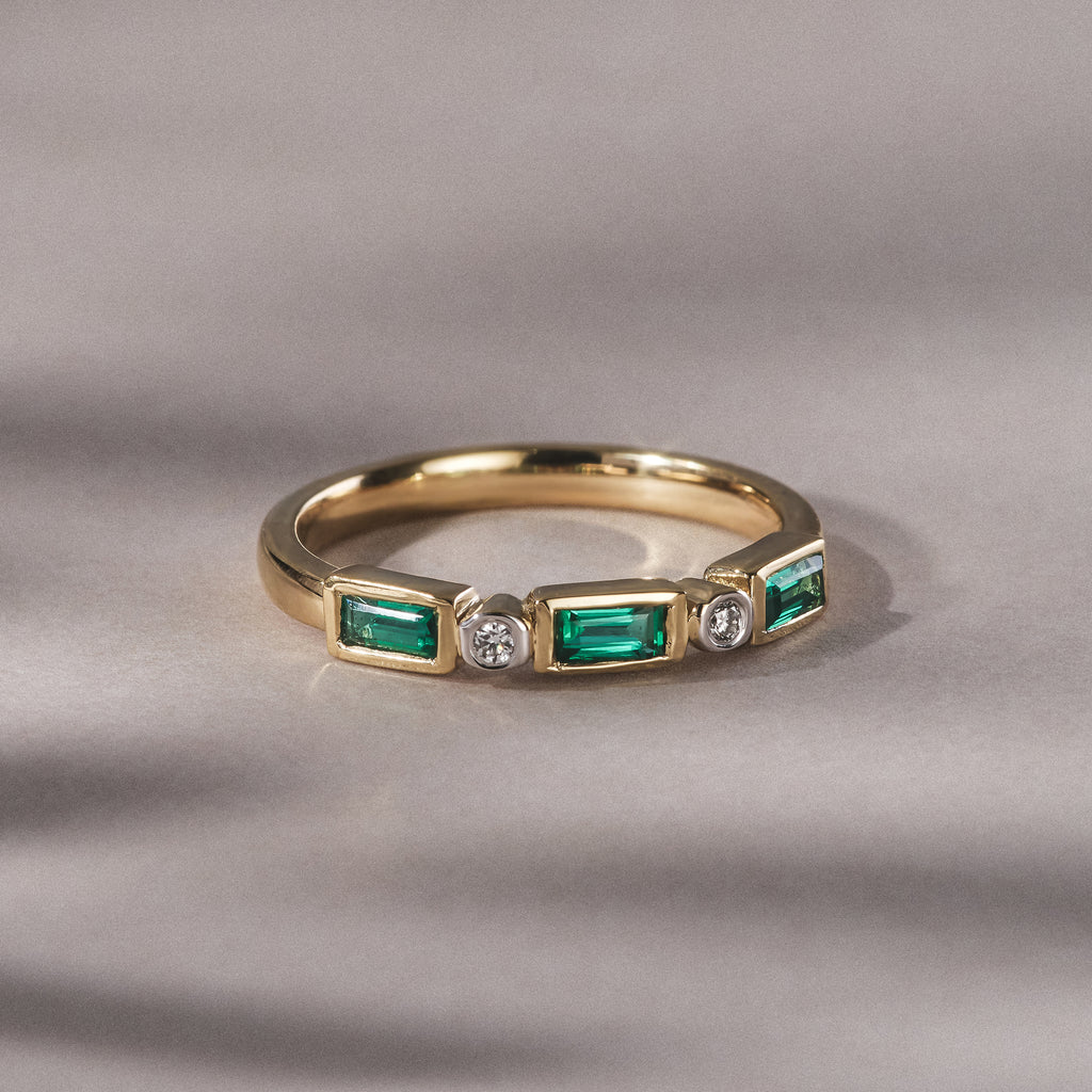 Forme 0.37ct Baguette Cut Lab Emerald 5 Stone Ring in 18K Gold Vermeil