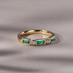 Forme 0.37ct Baguette Cut Lab Emerald 5 Stone Ring in 18K Gold Vermeil