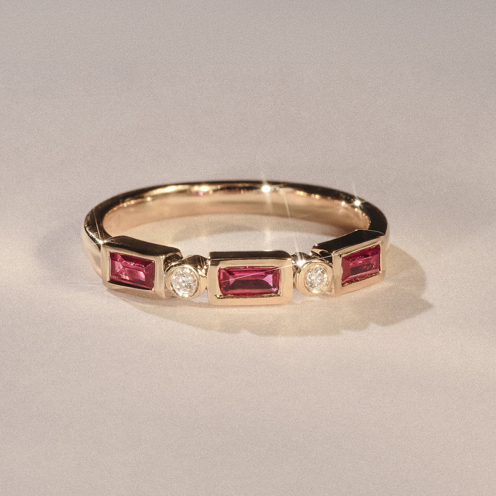 Forme 0.37ct Baguette Cut Lab Ruby 5 Stone Ring in 18K Gold Vermeil