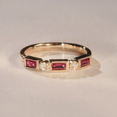 Forme 0.37ct Baguette Cut Lab Ruby 5 Stone Ring in 18K Gold Vermeil