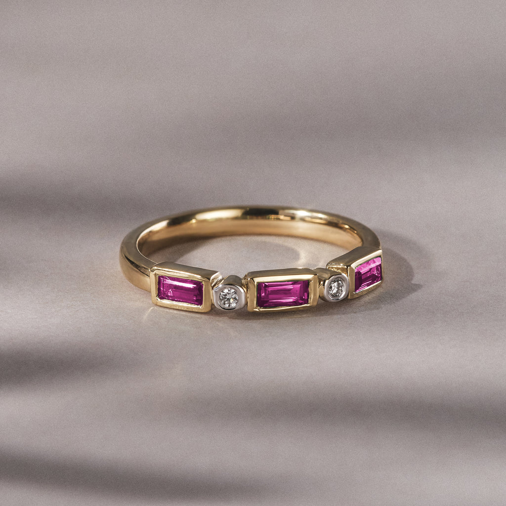 Forme 0.37ct Baguette Cut Lab Ruby 5 Stone Ring in 18K Gold Vermeil