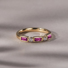 Forme 0.37ct Baguette Cut Lab Ruby 5 Stone Ring in 18K Gold Vermeil