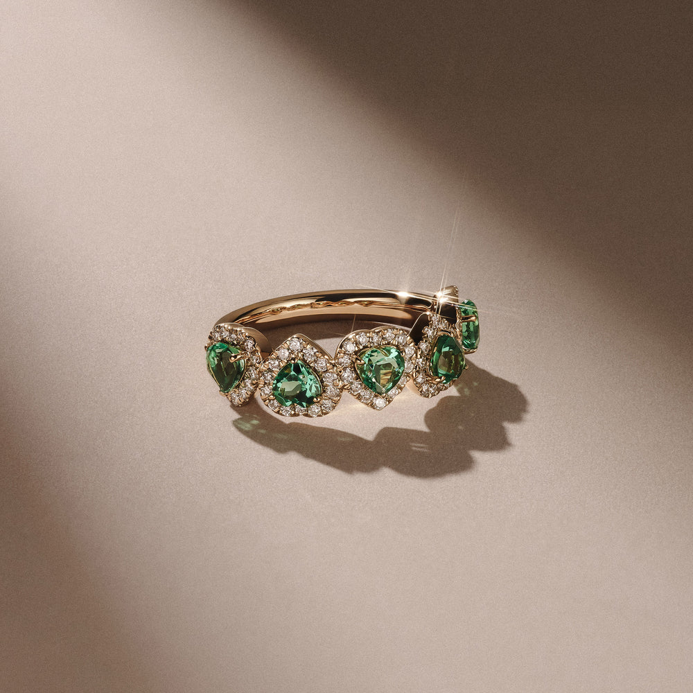 Chérie 1.70ct Heart Cut Lab Emerald and Lab Diamond Halo Ring in 18K Gold Vermeil
