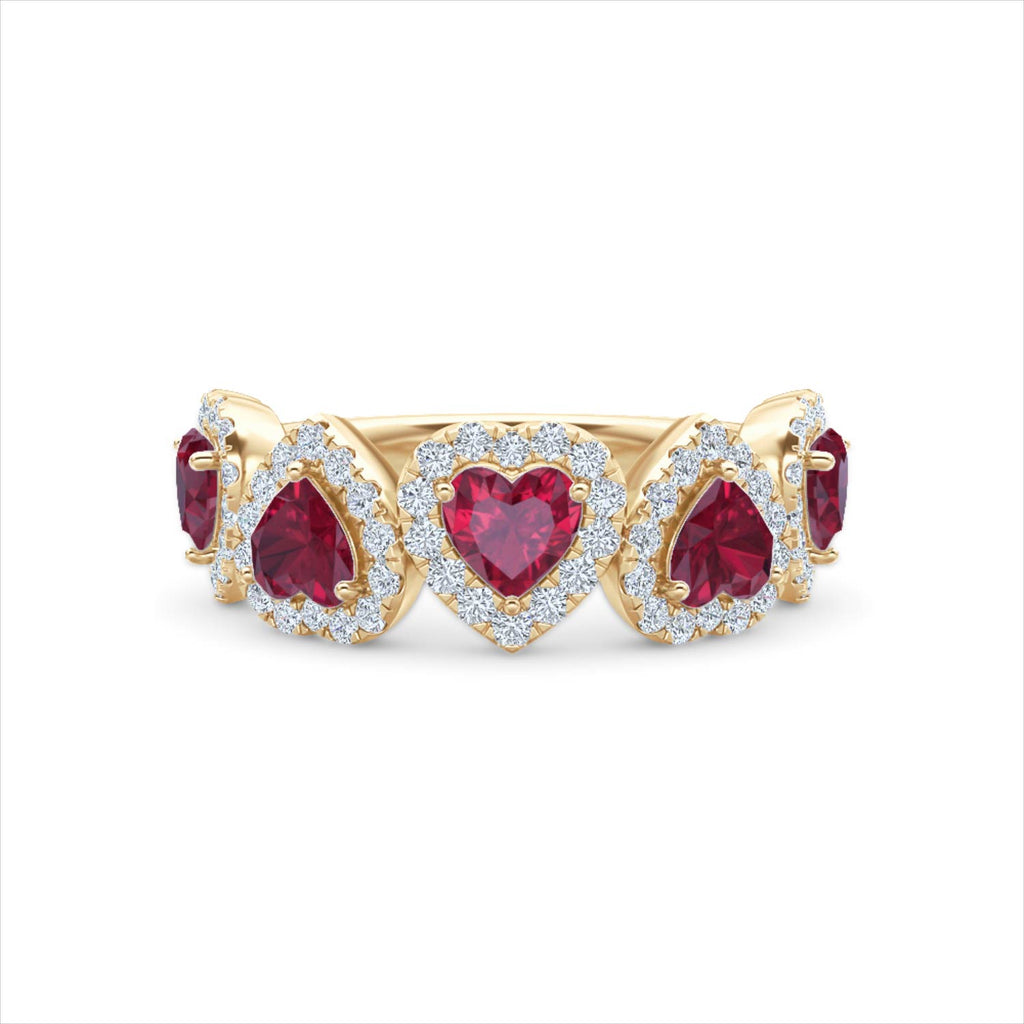 Chérie 1.80ct Heart Cut Lab Ruby and Lab Diamond Halo Ring in 18K Gold Vermeil