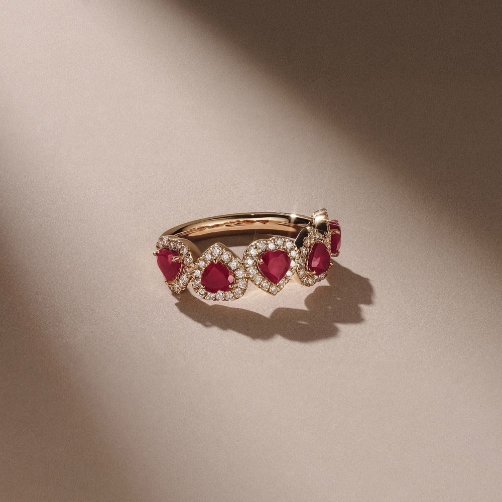 Chérie 1.80ct Heart Cut Lab Ruby and Lab Diamond Halo Ring in 18K Gold Vermeil