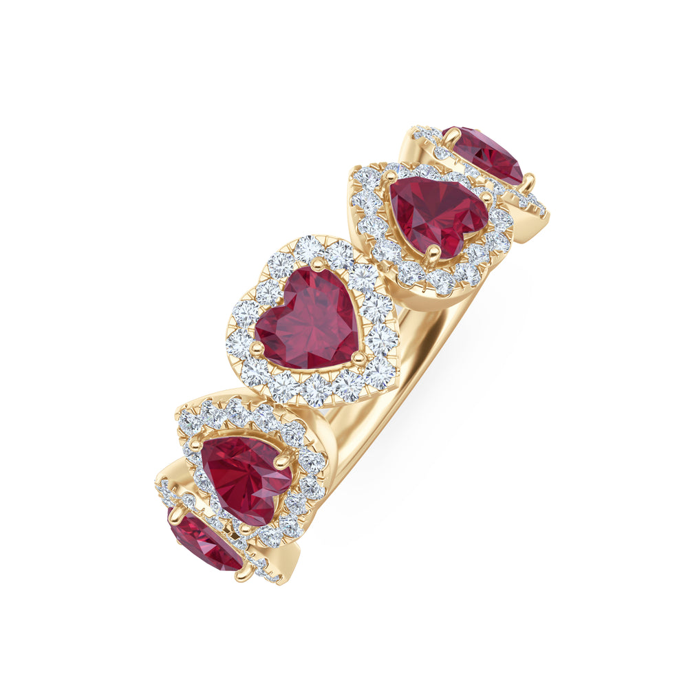 Chérie 1.80ct Heart Cut Lab Ruby and Lab Diamond Halo Ring in 18K Gold Vermeil