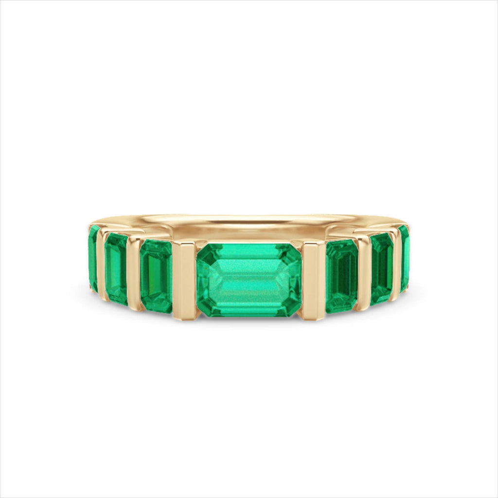 Vertex 2.33ct Emerald Cut Lab Emerald Men's Eternity Ring in 18K Yellow Gold Vermeil