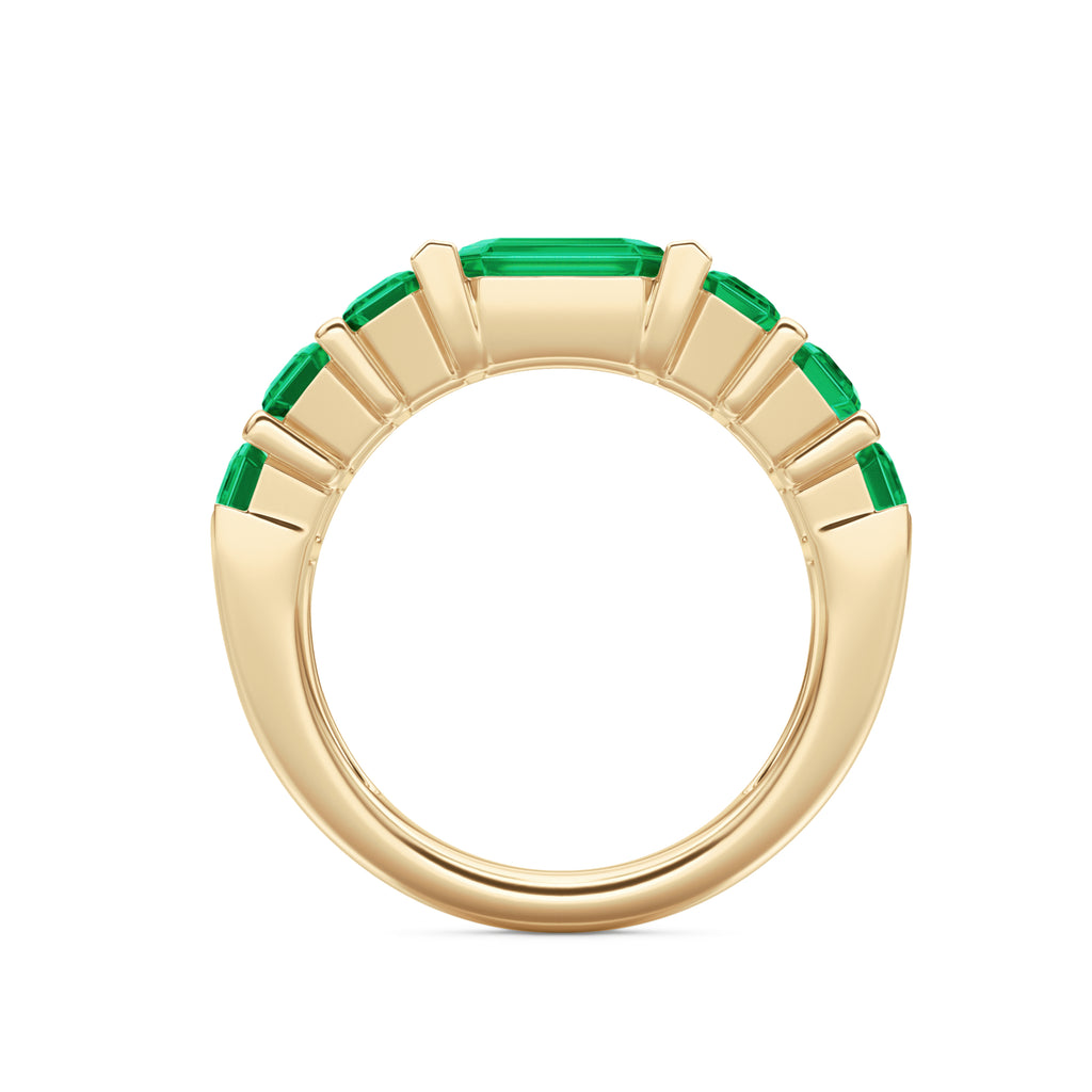Vertex 2.33ct Emerald Cut Lab Emerald Men's Eternity Ring in 18K Yellow Gold Vermeil