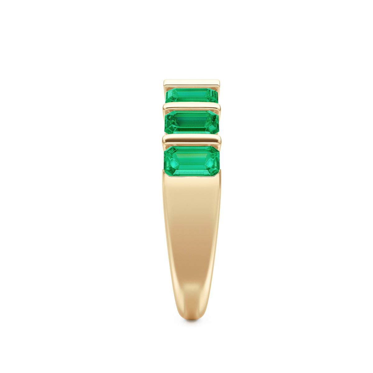 Vertex 2.33ct Emerald Cut Lab Emerald Men's Eternity Ring in 18K Yellow Gold Vermeil