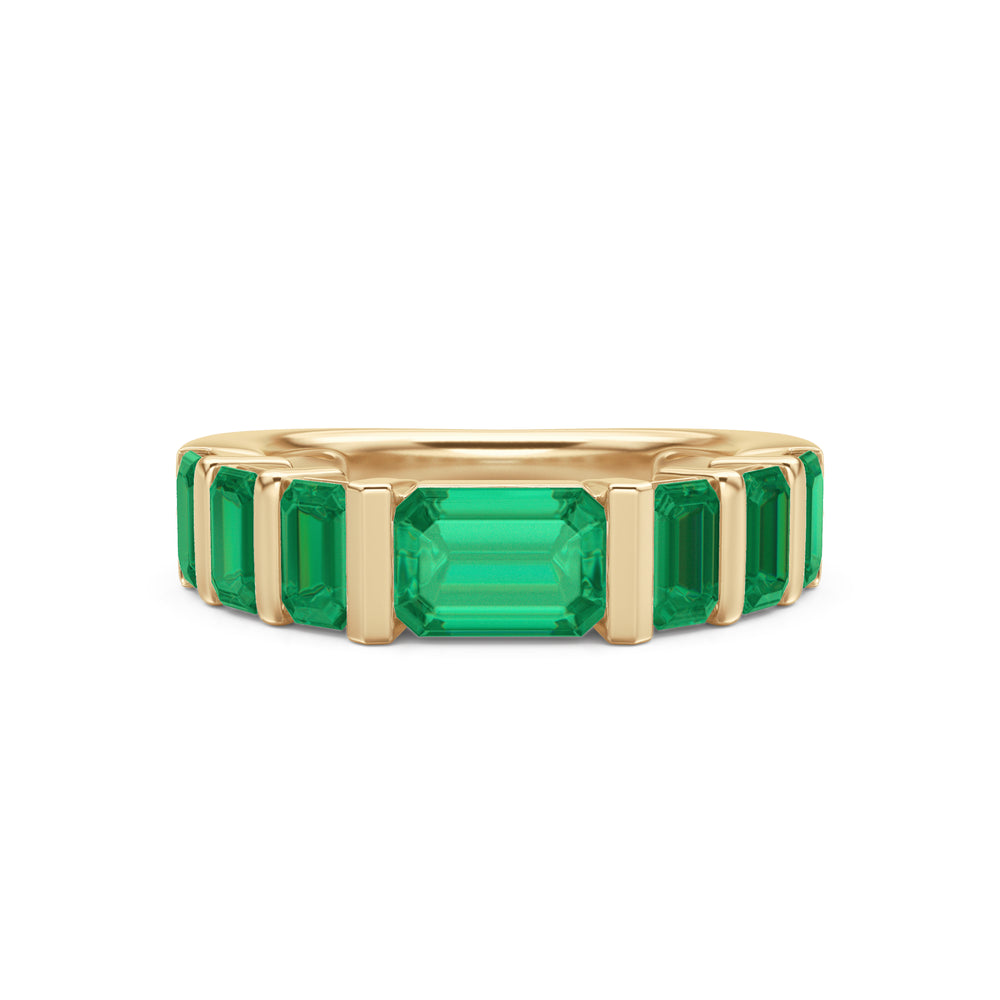 Vertex 2.33ct Emerald Cut Lab Emerald Men's Eternity Ring in 18K Yellow Gold Vermeil