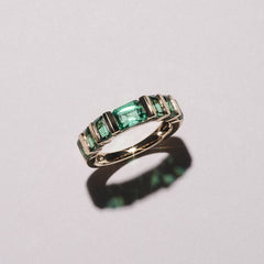 Vertex 2.33ct Emerald Cut Lab Emerald Men's Eternity Ring in 18K Yellow Gold Vermeil