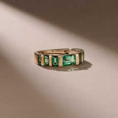 Vertex 2.33ct Emerald Cut Lab Emerald Men's Eternity Ring in 18K Yellow Gold Vermeil