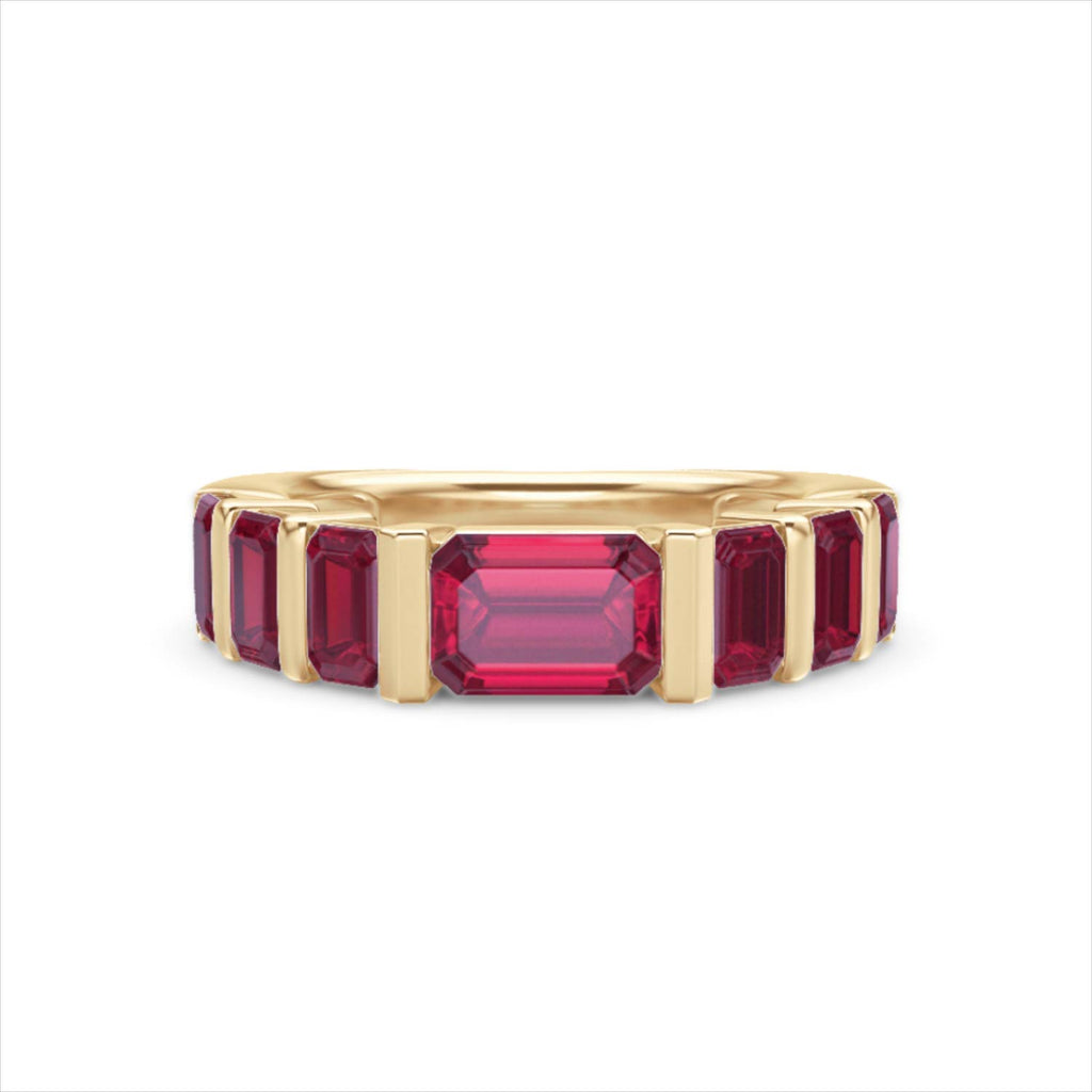 Vertex 3.25ct Emerald Cut Lab Ruby Men's Eternity Ring in 18K Yellow Gold Vermeil