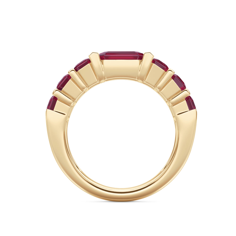 Vertex 3.25ct Emerald Cut Lab Ruby Men's Eternity Ring in 18K Yellow Gold Vermeil