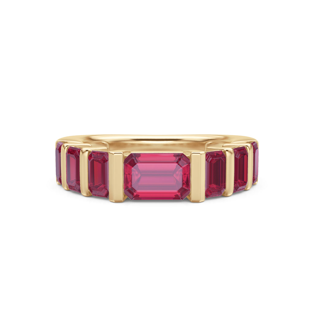Vertex 3.25ct Emerald Cut Lab Ruby Men's Eternity Ring in 18K Yellow Gold Vermeil