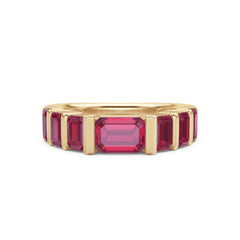 Vertex 3.25ct Emerald Cut Lab Ruby Men's Eternity Ring in 18K Yellow Gold Vermeil