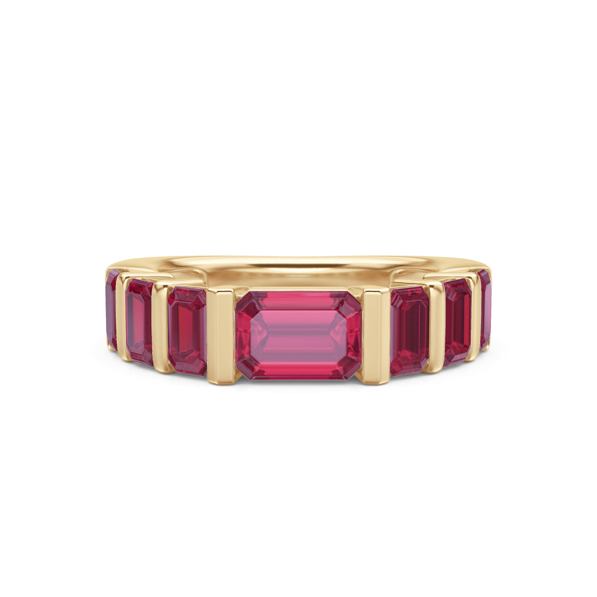 Vertex 3.25ct Emerald Cut Lab Ruby Men's Eternity Ring in 18K Yellow Gold Vermeil