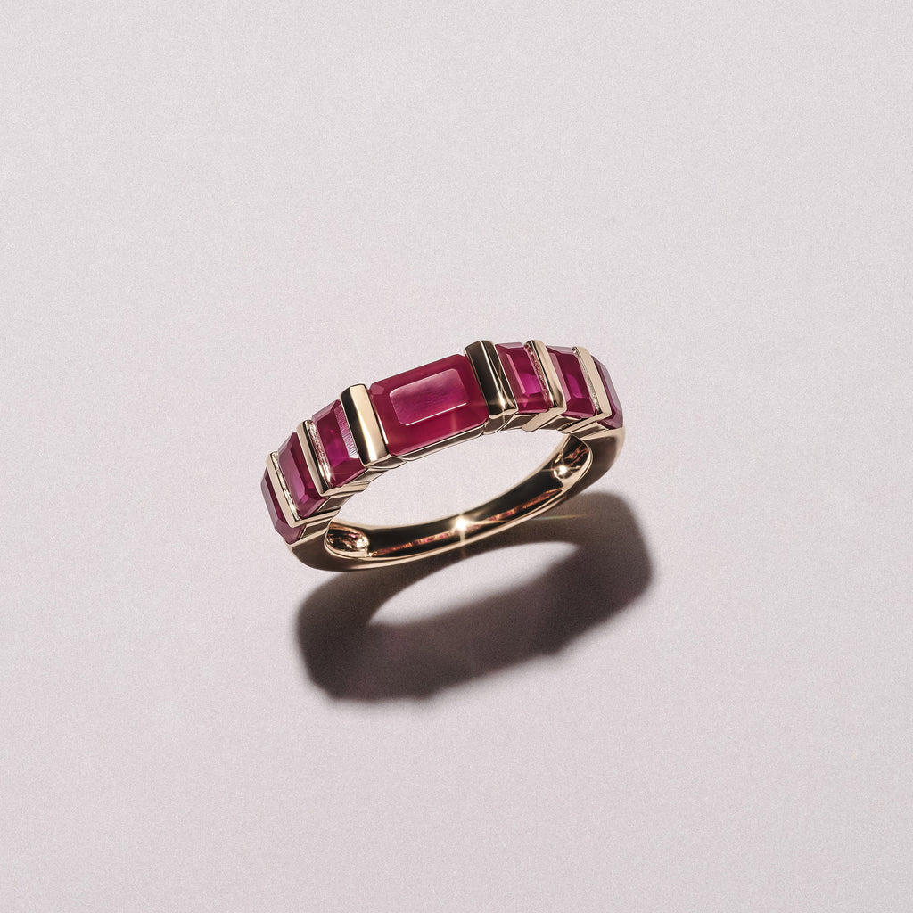 Vertex 3.25ct Emerald Cut Lab Ruby Men's Eternity Ring in 18K Yellow Gold Vermeil