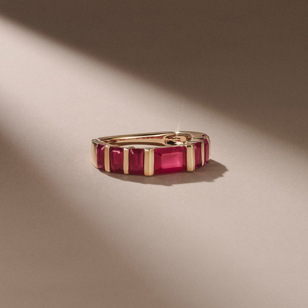 Vertex 3.25ct Emerald Cut Lab Ruby Men's Eternity Ring in 18K Yellow Gold Vermeil