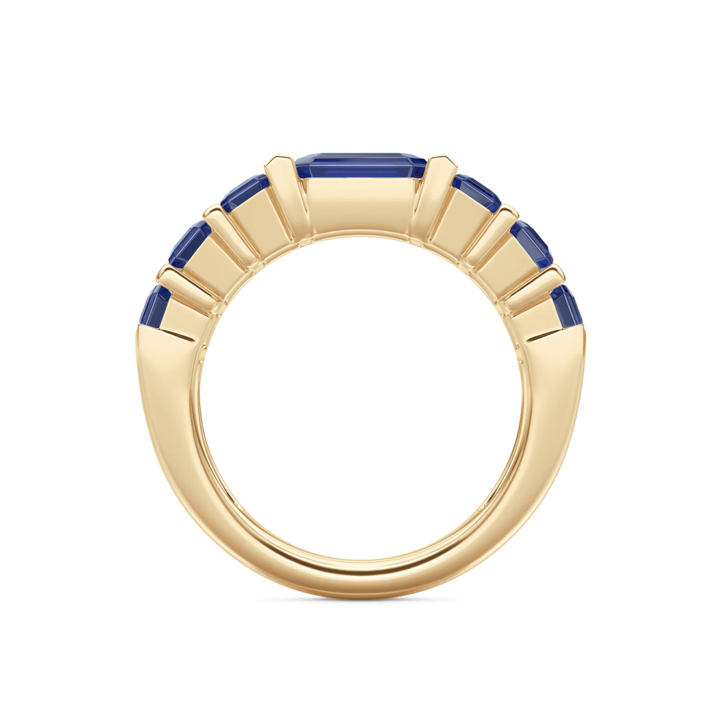 Vertex 3.36ct Emerald Cut Lab Sapphire Men's Eternity Ring in 18K Yellow Gold Vermeil