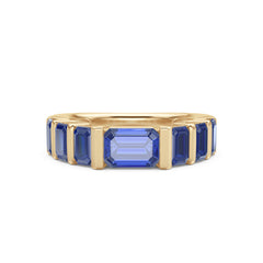 Vertex 3.36ct Emerald Cut Lab Sapphire Men's Eternity Ring in 18K Yellow Gold Vermeil