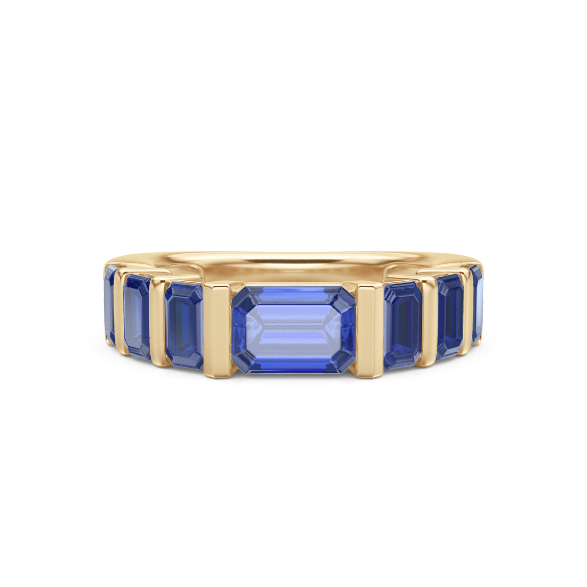 Vertex 3.36ct Emerald Cut Lab Sapphire Men's Eternity Ring in 18K Yellow Gold Vermeil