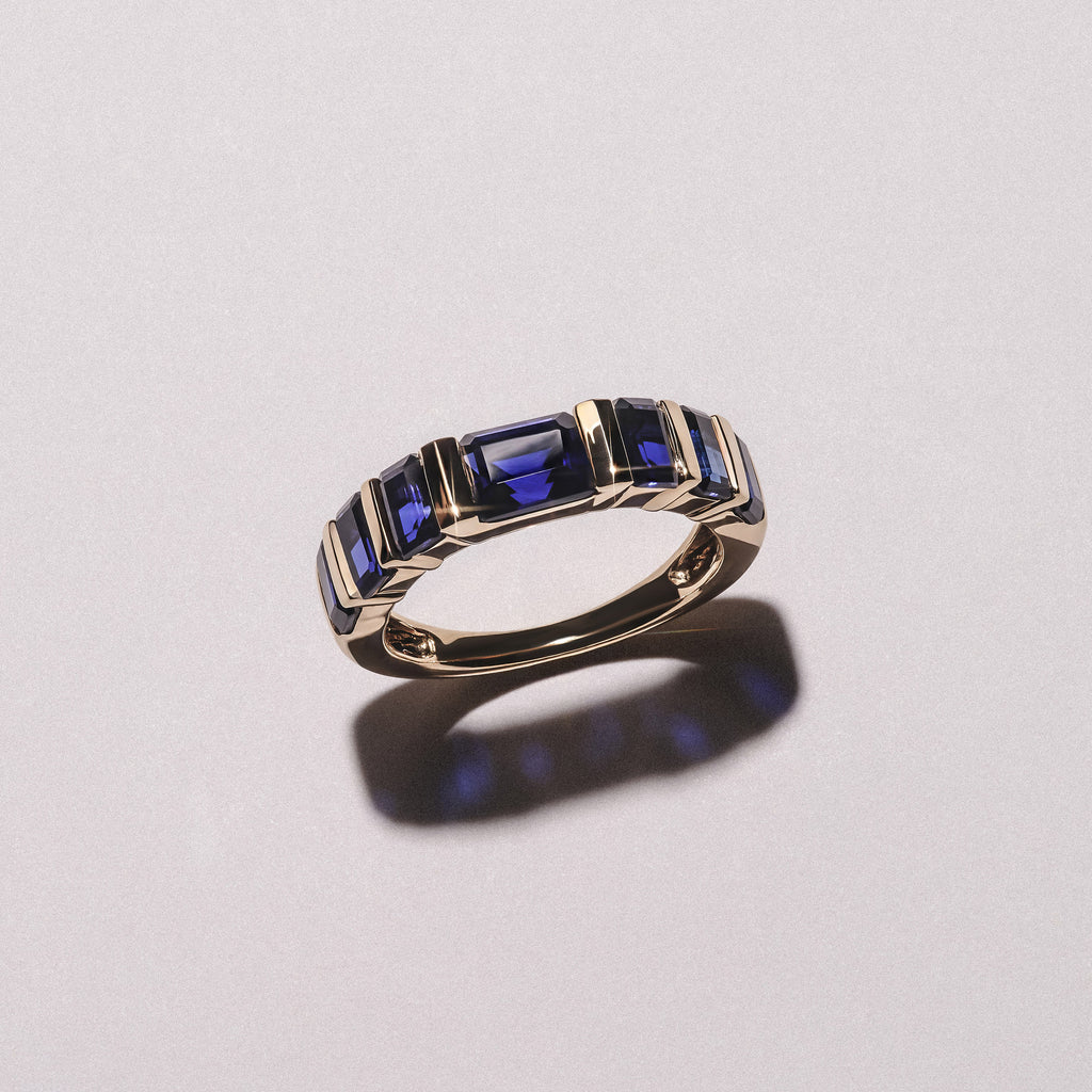 Vertex 3.36ct Emerald Cut Lab Sapphire Men's Eternity Ring in 18K Yellow Gold Vermeil