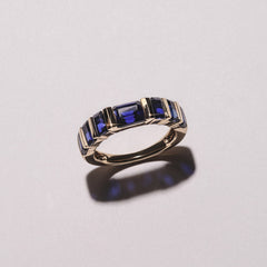 Vertex 3.36ct Emerald Cut Lab Sapphire Men's Eternity Ring in 18K Yellow Gold Vermeil