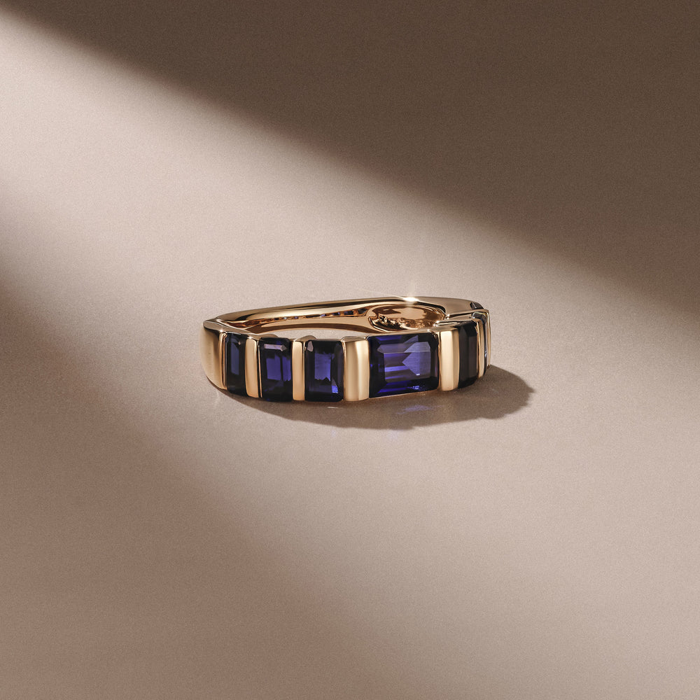Vertex 3.36ct Emerald Cut Lab Sapphire Men's Eternity Ring in 18K Yellow Gold Vermeil