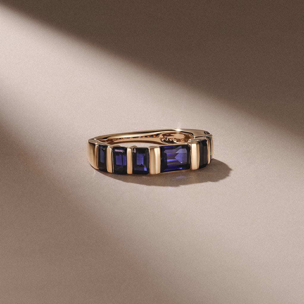 Vertex 3.36ct Emerald Cut Lab Sapphire Men's Eternity Ring in 18K Yellow Gold Vermeil