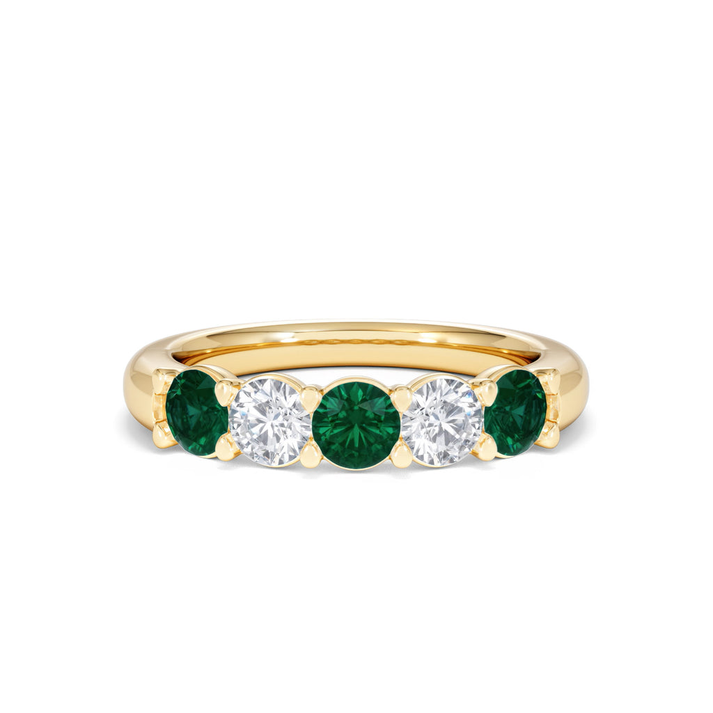 Solene 0.75ct Round Cut Lab Emerald and Lab Diamond Half Eternity Ring in 18K Yellow Gold