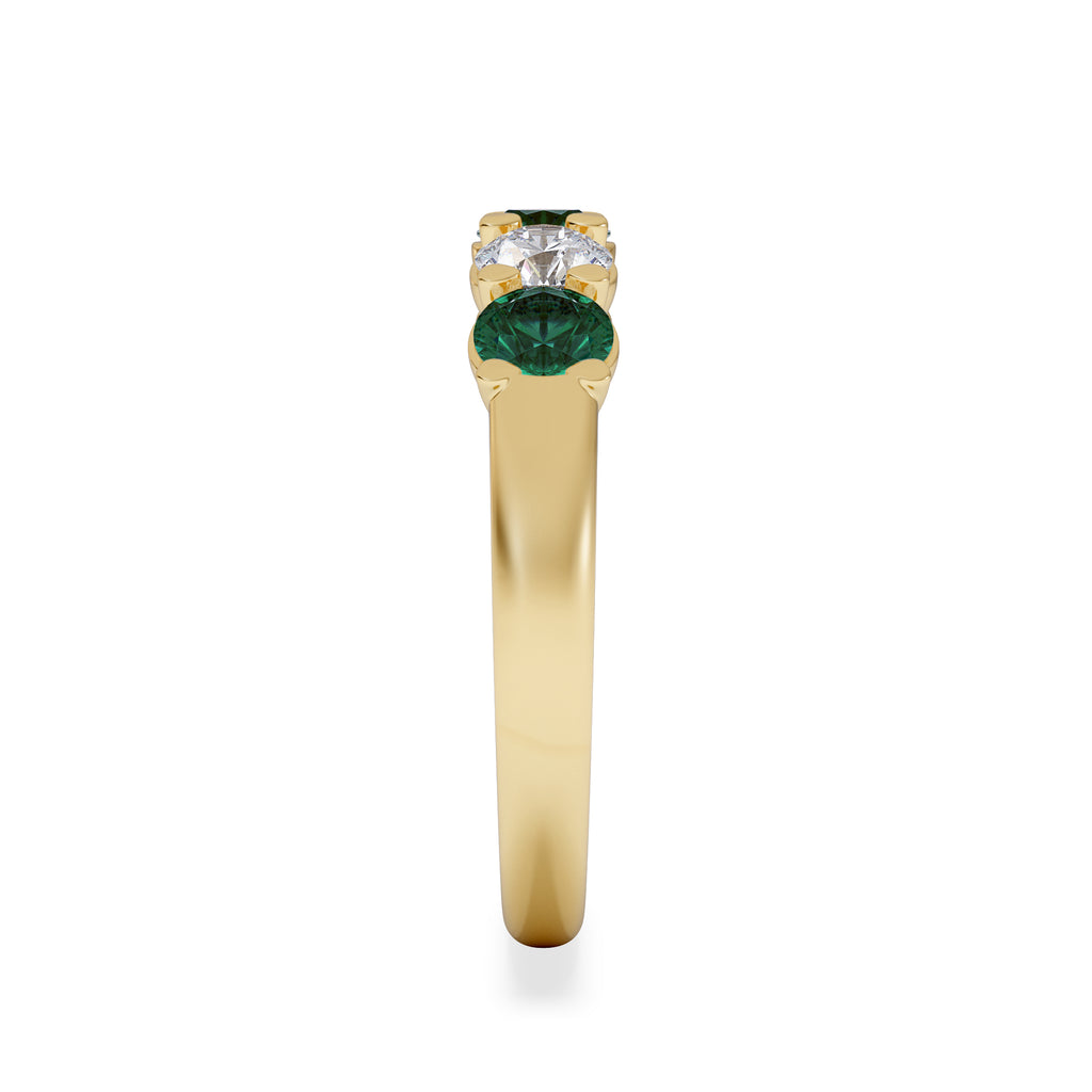 Solene 0.75ct Round Cut Lab Emerald and Lab Diamond Half Eternity Ring in 18K Yellow Gold