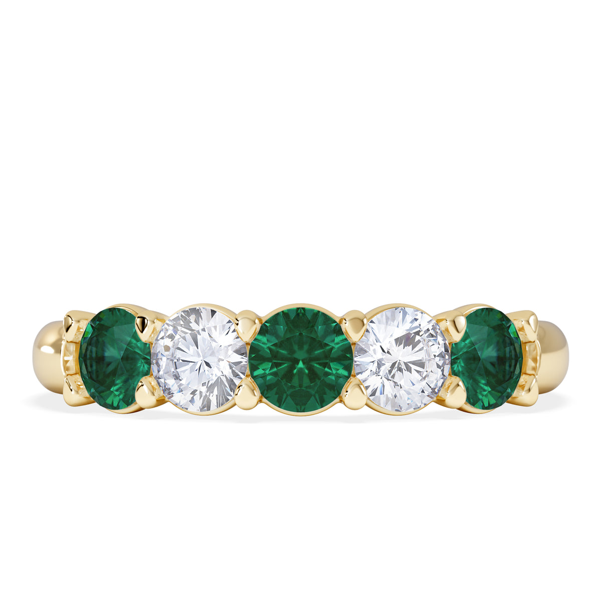 Solene 0.75ct Round Cut Lab Emerald and Lab Diamond Half Eternity Ring in 18K Yellow Gold