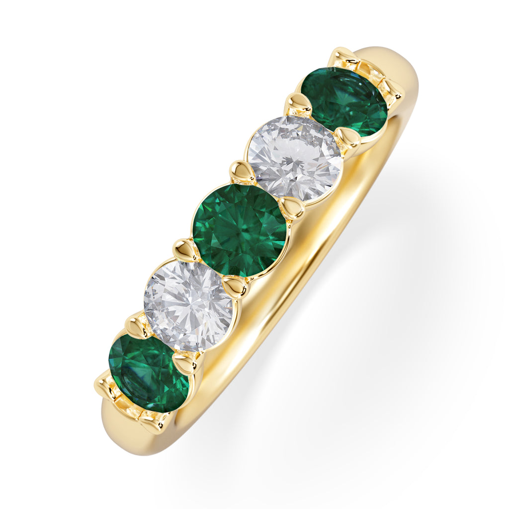 Solene 0.75ct Round Cut Lab Emerald and Lab Diamond Half Eternity Ring in 18K Yellow Gold