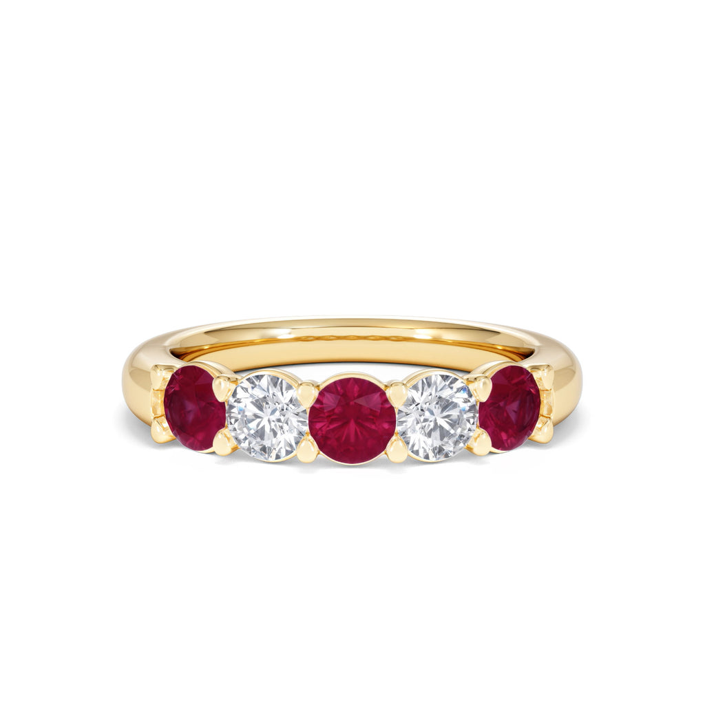 Solene 0.75ct Round Cut Lab Ruby and Lab Diamond Half Eternity Ring in 18K Yellow Gold