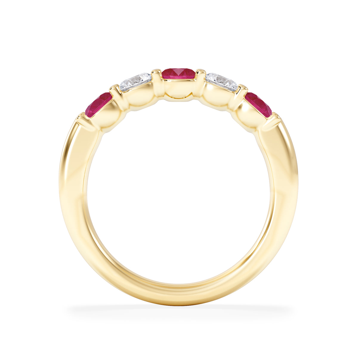 Solene 0.75ct Round Cut Lab Ruby and Lab Diamond Half Eternity Ring in 18K Yellow Gold