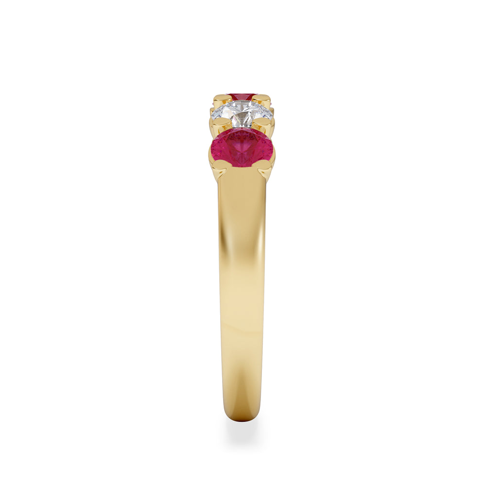 Solene 0.75ct Round Cut Lab Ruby and Lab Diamond Half Eternity Ring in 18K Yellow Gold