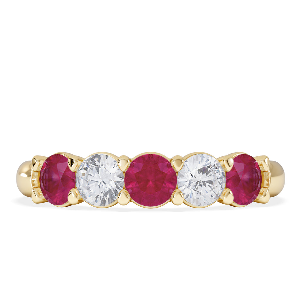 Solene 0.75ct Round Cut Lab Ruby and Lab Diamond Half Eternity Ring in 18K Yellow Gold