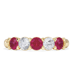 Solene 0.75ct Round Cut Lab Ruby and Lab Diamond Half Eternity Ring in 18K Yellow Gold