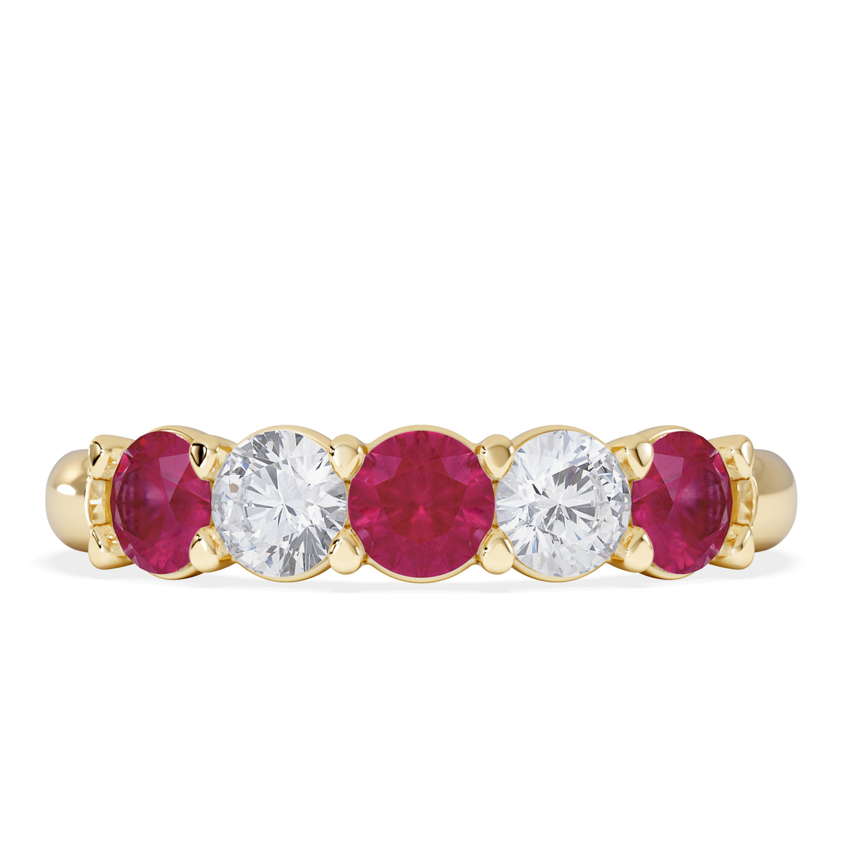 Solene 0.75ct Round Cut Lab Ruby and Lab Diamond Half Eternity Ring in 18K Yellow Gold